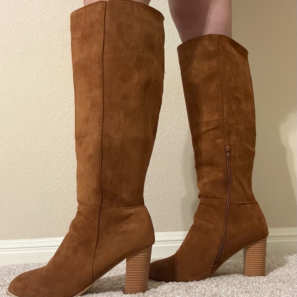 Brown Suede Knee-High Boots